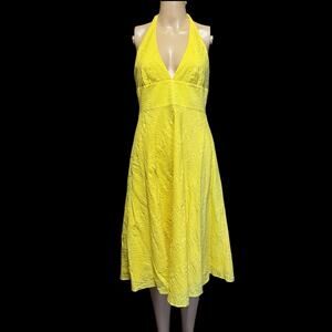 J.Crew Yellow Halter Midi Dress 100% Cotton Sz 6 Summer Backless